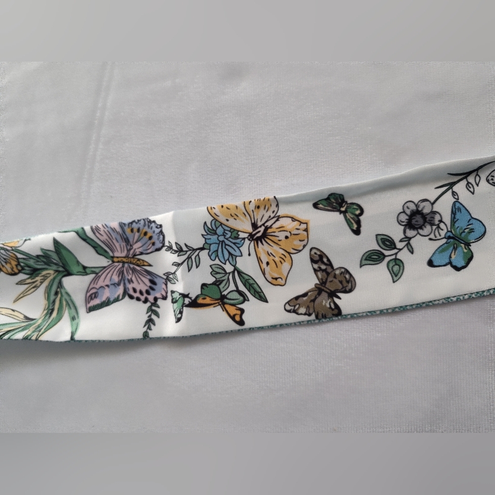 Christian Dior Mitzah Twilly Butterfly Floral Silk Scarf Skinny Bandeau NWT NIB - Picture 5 of 7
